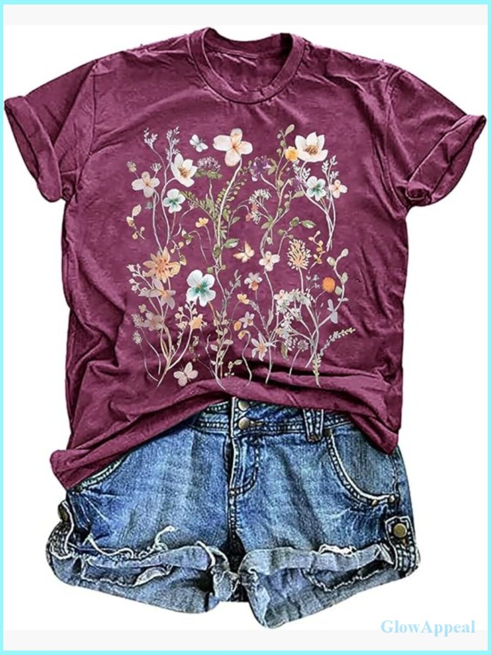 Womens Boho Flowers Wildflowers Graphic Tee Cute Floral Casual Summer T-Shirt
